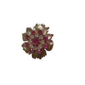 Costume Silver Pink "Rhinestone" floral Brooch Pin Jewelry